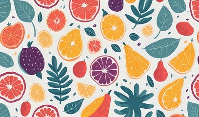 random fruits and leaves design patterns prints in white background made with generative ai