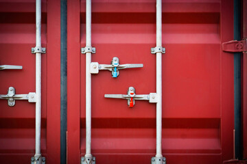 Container Door Locked with Protective Lead Seal. Security of Cargo Shipment. Truck Transport,...