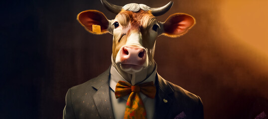 a male cow in a business suit exudes a sense of professionalism and reliability, making it the perfect image for any branding or marketing campaign. generative AI.