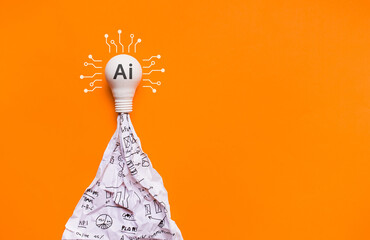 ai Artificial Intelligence technology with ideas, creativity and light bulb.work performance