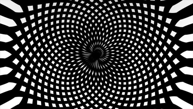 4k Black and White Seamless Looping hypnosis Background.