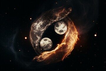 Yin yang symbol for twin flames in space. Generative AI - obrazy, fototapety, plakaty