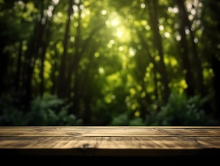 mockup table with forrest background