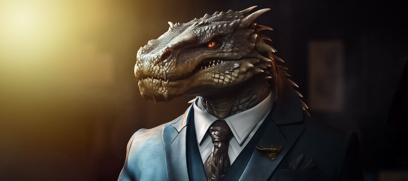 A male dragon in a business suit exudes power and authority, making him the perfect image for brands looking to showcase their dominance in the market. generative AI.