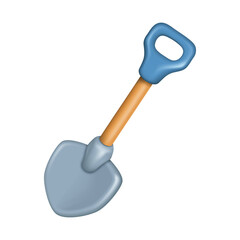 Shovel classic with wooden handle for construction work and gardening, digging earth, building tool template, 3D vector illustration and icon design