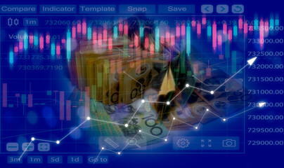 investment concept, australian bank note with virtual trading graph, investment trend