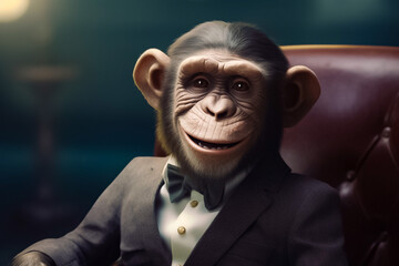 A male monkey in a business suit represents intelligence and creativity, making him the perfect image for brands that prioritize innovation and forward-thinking. generative AI.