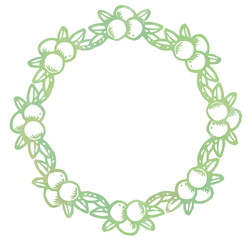 オリーブの実と葉を使ったフレーム。水彩風、ベクター素材。