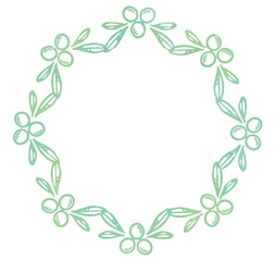 オリーブの実と葉を使ったフレーム。水彩風、ベクター素材。