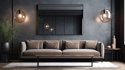 Interior design of a stylish and comfortable elegant living room on a black background	