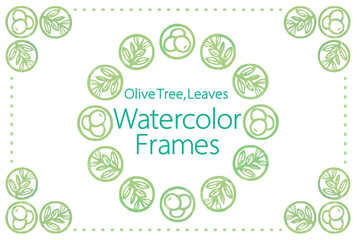 オリーブの実と葉を使ったフレームのデザイン・テンプレート。水彩風、ベクター素材。