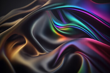 Fototapeta na wymiar Abstract fluid iridescent holographic neon curved wave in motion background