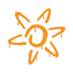 Graffiti sun with overspray in orange over white