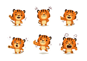 set of cute Animal cartoon Tiger mascot character	 - obrazy, fototapety, plakaty