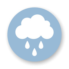 Rain flat icon. White vector element on blue background. Best for web, seamless patterns, decoration and your design.