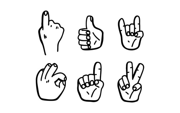 SET OF FINGER Doodle art illustration with black and white style.