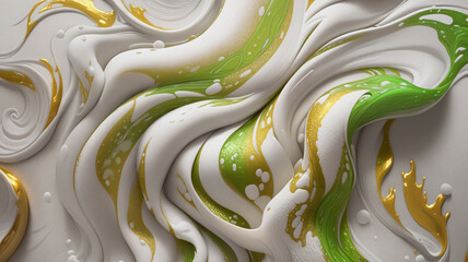 Abstract white marble background with green and yellow streaks. Ai generative illustration