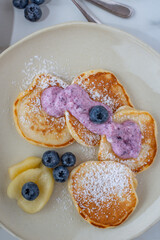 Close-up delicious pancakes, with fresh blueberries