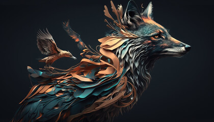 Fox abstract wallpaper. Contrast background animal in vivid colors generative ai