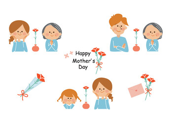 母の日　親子とカーネーションのイラスト素材