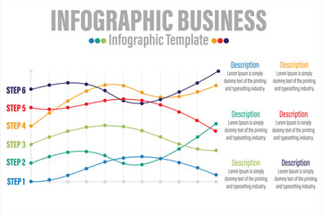 Six line charts. Business data. Progress, point, design. Creative concept for infographic, templates, presentation. Can be used for topics like finance, management, research.
