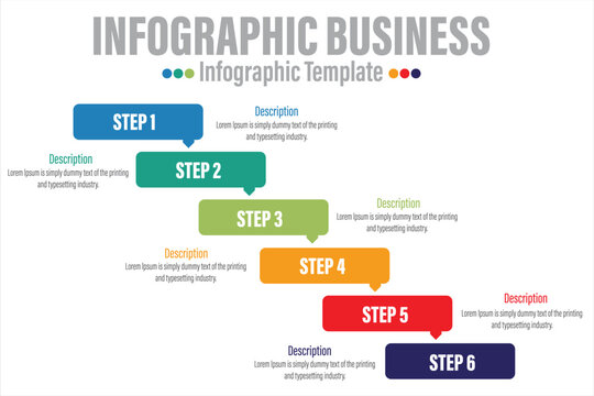 Infographic design template with numbers Six 6 Steps, Six 6 option for Presentation infographic, Timeline infographics, steps or processes. Vector illustration.