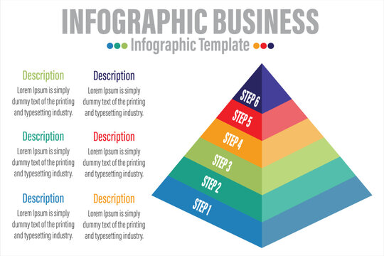 Infographic template for business. 6 steps Modern Mindmap pyramid level diagram, presentation vector infographic.