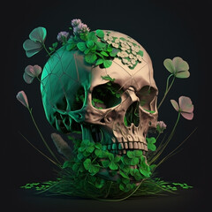 plant covered skull