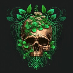 Skull with leaves logo