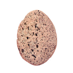 A man holding a pumice stone in his hand, close-up, isolated on a white background. Man's hand with round pumice