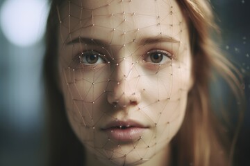 Person's face uses of computer vision technology to analyze and identify. Generative AI