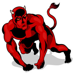 Muscular Red Devil with a Drop Shadow