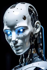 Metal humanoid robot's face. Generative AI