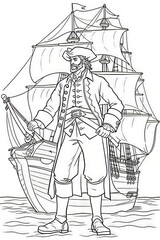 Pirate. Set of black and white vector illustrations for coloring book..Generative AI