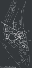 Detailed hand-drawn navigational urban street roads map of the PORT DU RHIN DISTRICT of the French city of STRASBOURG, France with vivid road lines and name tag on solid background