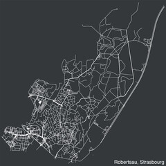 Detailed hand-drawn navigational urban street roads map of the ROBERTSAU DISTRICT of the French city of STRASBOURG, France with vivid road lines and name tag on solid background