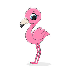 Cute baby Cartoon Flamingo. Concept for children print.