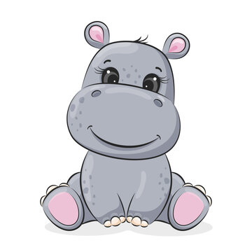 Cute Cartoon baby Hippo. Cartoon vector illustration.