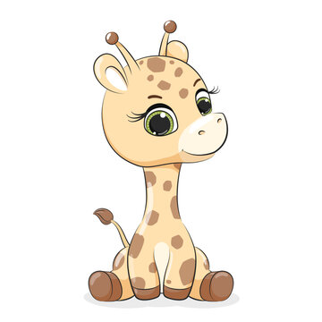 Cute baby giraffe. Cartoon illustration. Concept for children print.
