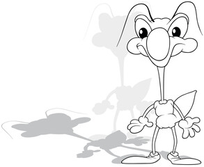 Drawing of a Beetle with a Long Neck Standing on the Ground