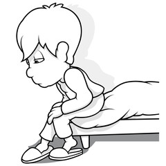 Drawing of a Sad Boy Sitting on the Corner of the Bed