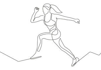 Woman Runner One Line Drawing. Running Abstract Minimal Drawing. Continuous One Line Woman Run Sport Illustration. Modern Trendy Contour Drawing. Vector EPS 10. 