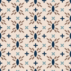 Floral star shapes from petals forming a geometric design in a colour palette of navy, blue, and gold over off-white. Great for home decor, fabric, wallpaper, gift wrap, stationery, and design project
