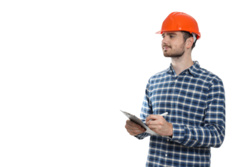Young man civil engineer, isolated on white background