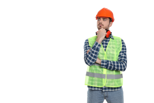 Young man civil engineer, isolated on white background