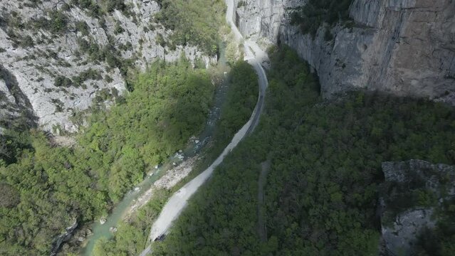 Drone footage over the gorge of Frasassi in Italy