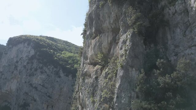 Drone footage over the gorge of Frasassi in Italy