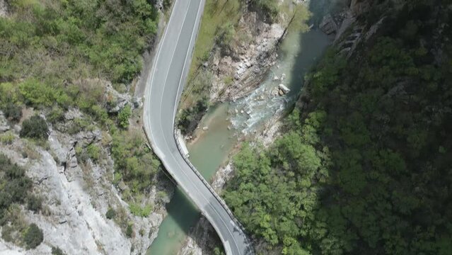 Drone footage over the gorge of Frasassi in Italy