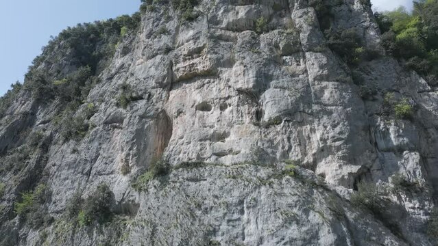 Drone footage over the gorge of Frasassi in Italy