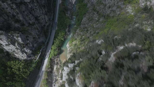 Drone footage over the gorge of Frasassi in Italy